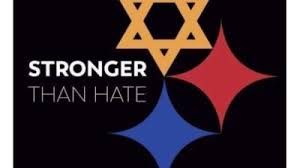 Star with "Stronger Than Hate" text and shapes.